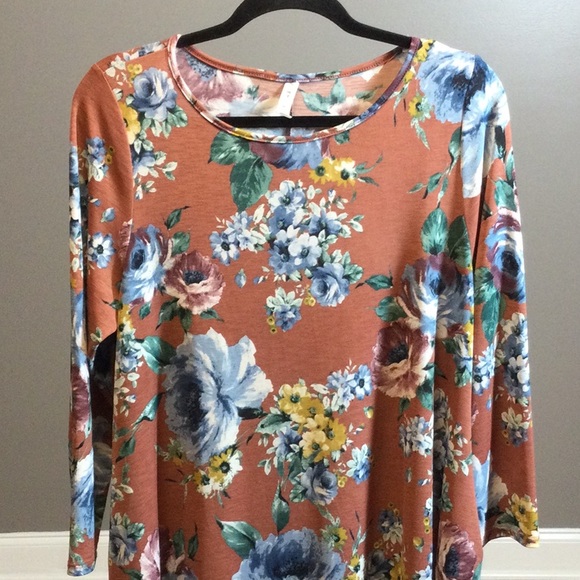 L Emerald terra cotta/brown florsl dress - Picture 5 of 13